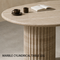 Table à manger moderne en travertin naturel 8 places, style Wabi-Sabi, beige, écologique, durable, table basse ovale