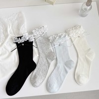 Chaussettes mi-mollet en dentelle pour femmes, style coréen, couleur unie, respirantes, fines, tricotées pour l'été