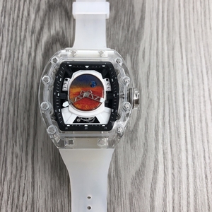Orologio <span class=keywords><strong>da</strong></span> Polso Meccanico <span class=keywords><strong>da</strong></span> Uomo Raro <span class=keywords><strong>da</strong></span> <span class=keywords><strong>Collezione</strong></span> a Tema Spaziale, con Cassa Tonneau, Quadrante in Cristallo Trasparente Smaltato e Tourbillon, Orologio Artistico di Carattere - Product Image 1