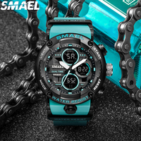 Jam Tangan SMAEL 8038 Analog-Digital Tahan Air Sport, Tali Plastik Bercahaya, Stopwatch, Alarm, Model Muda, Digital Quartz