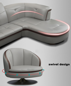 Canapé de lujo nórdico moderno para sala de estar, mueble Seccional de cuero curvo en forma de L para boda, sofás grises - Product Image 6