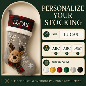 Chaussette de Noël brodée en 3D avec motif <span class=keywords><strong>renne</strong></span>, personnalisable avec nom, vente en gros par petites quantités, fournisseur POD - Product Image 2