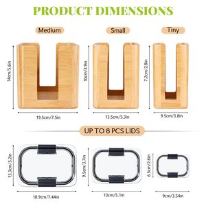 Ensemble de boîtes de rangement en bambou avec couvercles transparents, organisateur de comptoir de cuisine, trois pièces, design grain de bois - Product Image 4