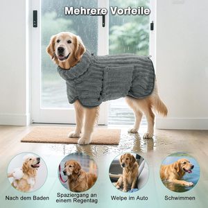 Peignoir pour animaux de compagnie en polaire corail 360 GSM, doux, épais et rayé, absorbant l'eau, avec ceinture ajustable pour le bain et le toilettage des chiens - Product Image 3