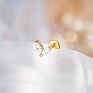 Wholesale 925 Sterling Silver Double Marquise Stone Smooths Rhombus Reversible Wearing Design Threaded Piercing <b>Helix</b> Jewelry - Product Image 2