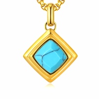 Collier en acier inoxydable plaqué or avec pendentif turquoise personnalisé de Cheng Jewelers pour cadeaux d'anniversaire