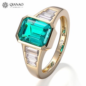 Smeraldo Colombiano Taglio Smeraldo 7*9mm Coltivato in Laboratorio <span class=keywords><strong>con</strong></span> <span class=keywords><strong>Anello</strong></span> in Oro Giallo Massiccio 10K, Gioiello Personalizzato, Regalo Perfetto per Anniversario per la Persona Amata - Product Image 3