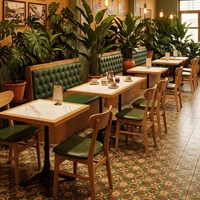 Ensemble de salle à manger vintage en bois avec banquette, mobilier de restaurant rétro pour snack-bar, pâtisserie et bistro