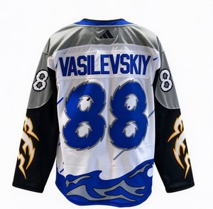 แทมปา เบย์ ไลท์นิ่ง สตัมคอส # 91 คะแนน # 21 วาซิเลฟสกี้ # 88 เสื้อฮอกกี้น้ำแข็งสำหรับผู้ชาย สีขาว สีน้ำเงิน สีดำ ชุดฮอกกี้แบบเย็บ - Product Image 2