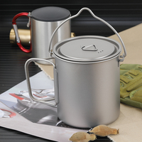 Pot en titane 750 ml/25,4 oz, tasse à café en titane pour l'extérieur avec couvercle, poignée pliable pour le camping, la randonnée et les voyages