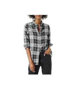 Hot 100% cotton poplin fabric Women's Classic-Fit Long-Sleeve Lightweight Plaid Flannel Shirt