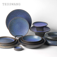 Service de table en céramique bleu ciel étoilé TESSWANG, assiettes et bols en porcelaine à glaçure réactive pour restaurant de luxe