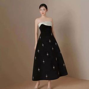 Vestido Negro <span class=keywords><strong>de</strong></span> Lujo Ligero con Contraste <span class=keywords><strong>de</strong></span> Color, Estilo Tubo, Largo, Nuevo, Elegante, que Controla el <span class=keywords><strong>Abdomen</strong></span> - Product Image 4