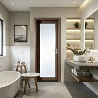Pintu Ayun Tunggal Modern dengan Rangka Profil Aluminium & Kaca Tempered Ganda untuk Kamar Mandi di Rumah & Apartemen