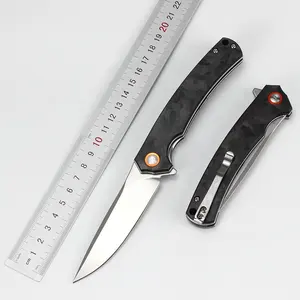 Cuchillo plegable de acero D2 para exteriores, mango de acero de fibra de carbono, cuchillos tácticos de supervivencia de caza multifuncionales, cuchillo de bolsillo portátil