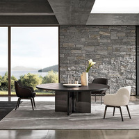 Ensemble de table à manger en pierre moderne de luxe KENVY, 6 chaises, structure en acier inoxydable, réglable 160 cm, design minimaliste pour cuisine, hôtel