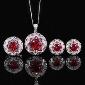Fashion Eco-friendly Copper Round Cut 10*8MM Cubic Zirconia Temperament Star <b>Earrings</b> and Necklace Jewelry Set for Women - Product Image 3