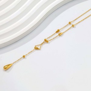 Collier en acier inoxydable avec pendentif en forme de goutte d'eau - Pendentif en forme de cône à perles, chaîne en Y, tendance minimaliste, bijoux polyvalents pour tous les jours - Product Image 4