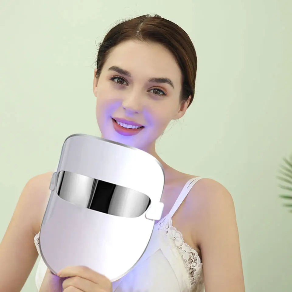 Máscara de beleza facial anti-idade LED vermelha para terapia de luz, máscara de beleza com LED de 7 cores, máscara facial para rejuvenescimento da pele