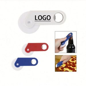 Couteau à pizza circulaire multifonctionnel en plastique avec logo personnalisé et ouvre-bouteille - Product Image 1