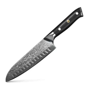 7 אינץ Santoku סכין דמשק פלדה עם VG10 core מטבח סכין שפים סכין עם משולש מרותק ארגונומי ידית