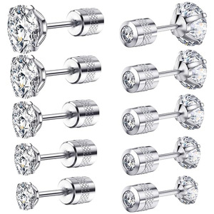 316L Stainless Steel Double-Sided Zircon <b>Stud</b> <b>Earrings</b> with Screw-On Structure | Hypoallergenic Unisex Jewe - Product Image 3