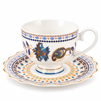 Fabricant de céramique depuis 40 ans, ensemble de 12 tasses à café et soucoupes en porcelaine céramique de style chinois avec motifs floraux bleus