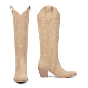 WETKISS 2026 Stivali da Donna all'Ingrosso, Stivali Western <span class=keywords><strong>con</strong></span> Tacco Basso, Punta Affusolata, Ricamo Floreale, Stivali da Cowboy Alti fino al Ginocchio - Product Image 3