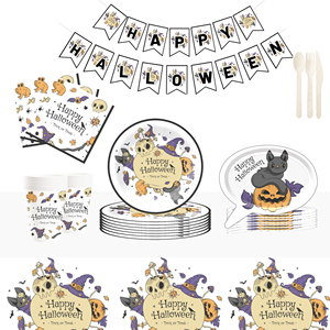 DAMAI Halloween Party Disposable Paper Plates Customized Witch's Hat and Bat Paper Dessert Plates Tableware Sets - Product Image 1