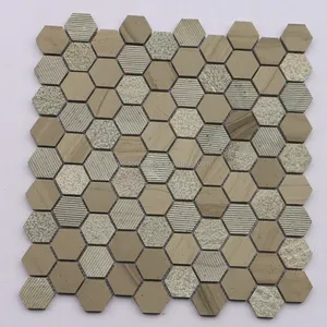 Polished Brushed Lychee Surface Athens Grey Hexagonal Marble Mosaic Tile Grey Honeycomb Stone Mosaic Tile