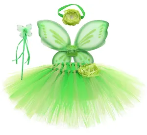 Trajes de Ballet para niñas, tutú de tul verde claro, faldas con alas y varita mágica, superventas