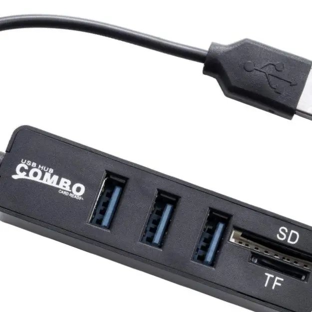 Perangkat USB Mini Portabel 3-Port kecepatan tinggi USB2.0 pembaca kartu Hub untuk kartu SD/TF