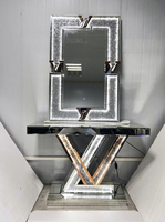 Table console en verre or rose LED avec accents en strass, miroir, style luxe léger pour entrée et salon