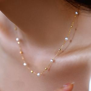 Collar de Perlas de Agua Dulce Naturales Star Shuo, Chapado en Oro de 18K y Plata, Cadena de Clavícula con Diseño de Cielo Estrellado y Bombillas de Luz Intensa - Product Image 1