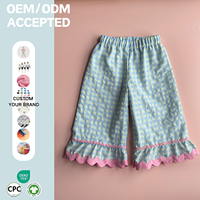 Pantalon à jambes larges en vichy pour filles, taille élastique, bordure à volants, pantalon décontracté à carreaux pour enfants, été