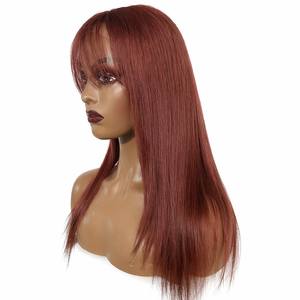 Parrucca Liscia Auburn con Frangia Dritta in <span class=keywords><strong>Capelli</strong></span> Umani, Lunga Marrone Rame Pre-Piumata, Effetto Naturale Senza Colla per Donna - Product Image 6