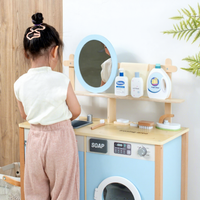 Ensemble de jeu en bois pour le linge et la salle de bain, 3-en-1 : miroir de coiffeuse pour enfants, évier jouet et station de machine à laver de simulation