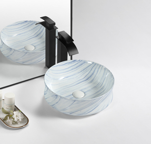 Lavabo da appoggio in ceramica bianca moderna con motivo a pietra blu iridescente, capacità 9L, garanzia 5 anni - Product Image 2