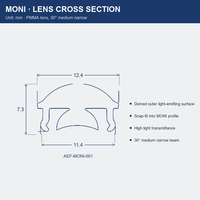 Lentille linéaire LED MONI à faisceau moyen étroit de 30 degrés avec diffuseur en acrylique PMMA pour éclairage de profil en aluminium