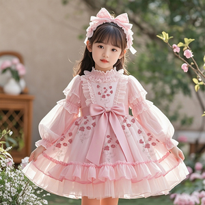 Vestito Principessa Lolita Rosa Dolce per Bambine, Autunnale, per Compleanno, Lunghezza al Ginocchio, Maniche Lunghe, ODM, per Uso Quotidiano Casual - Product Image 1