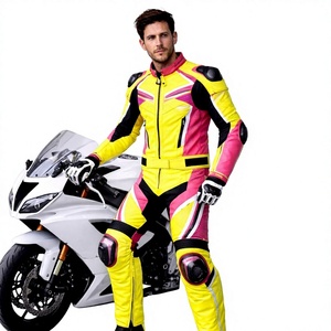 ชุดขับขี่มอเตอร์ไซค์หนังสีเหลืองชมพูสำหรับผู้ชาย ชุดป้องกันเต็มตัว - Product Image 5