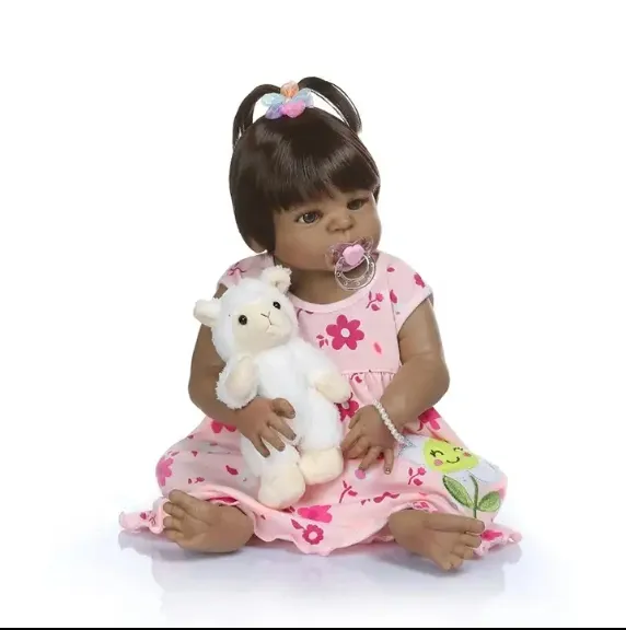 ब्रनेट बेबी लड़की npk 56 सेमी बेबे गुड़िया पुनर्जन्म बेबी डॉल अफ्रीकी अमेरिकी पूर्ण शरीर सिलिकॉन स्नान खिलौना