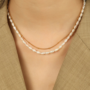 สร้อยคอไข่มุกน้ำจืดสองชั้นสำหรับผู้หญิง สร้อยคอหรูหราสำหรับใส่ทุกวัน - Product Image 4