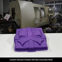 Premium Maßgefertigte Silikon-Geschenkbox-Fondantform mit Dekorativer Schleife 3D Kuchen Süßigkeiten Schokolade Backform Flexibel Lebensmittelecht