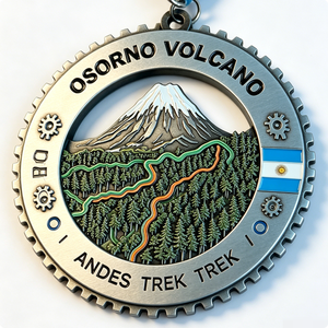 Médaille de randonnée Osorno Andes plaquée argent en alliage de zinc, souvenir de voyage circulaire, impression en émail dur en relief - Product Image 3