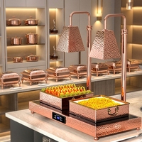 Lampe chauffante de luxe à double tête en acier inoxydable martelé or rose avec verre cristal noir, contrôle numérique de la température, économe en énergie