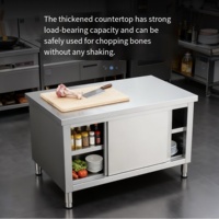 Table de travail moderne en acier inoxydable avec armoire à porte coulissante intégrée, station de rangement de cuisine pour café, bar à jus