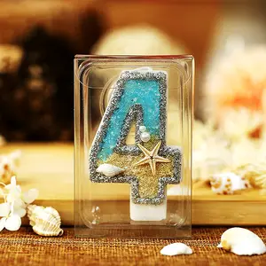 Venta caliente fiesta sin humo Big 18 velas de embalaje de PVC diseño 3D verano océano playa estrella de mar espolvorear número pastel de cumpleaños vela