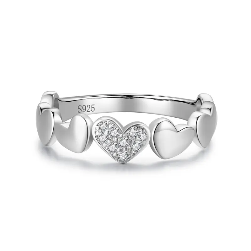 Cincin zircon perak S925 Solid, cincin jari indeks bentuk hati manis untuk wanita