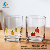 Gelas Tumbler Kaca Bening Berukir Labu Mini 3D Samyo, Gelas Minum Dekoratif Kustom, Cangkir Air